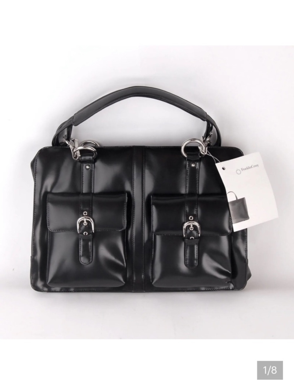 Franklin Covey Black Women's Faux Leather Briefcase with Dual Front Pockets